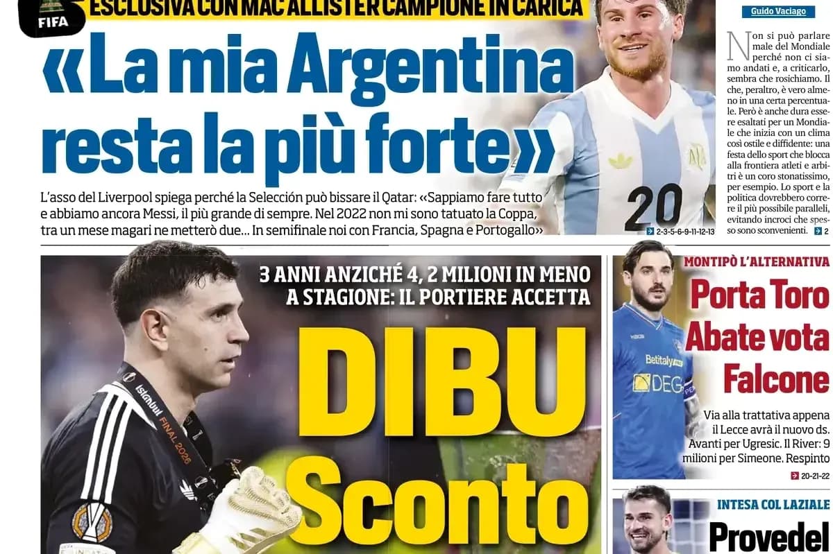 Football newspaper headline about Argentina team and players