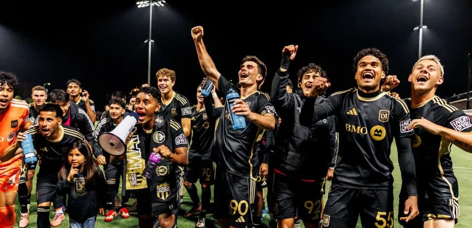 Los Angeles FC II celebrating victory with fans