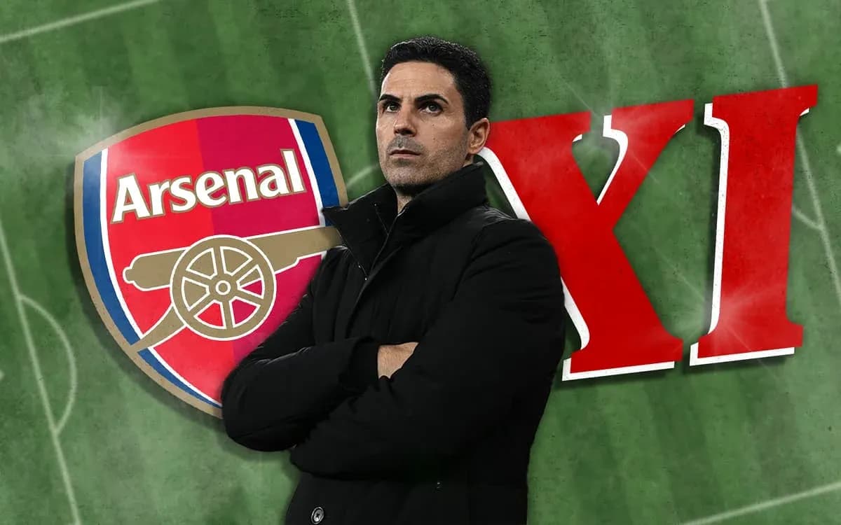 Arsenal manager with club logo and XI text