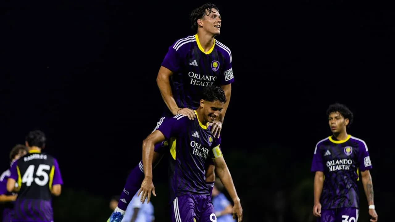 Orlando City II players celebrating a goal