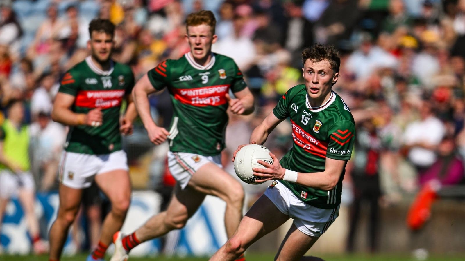 Mayo players in action during a Gaelic football match