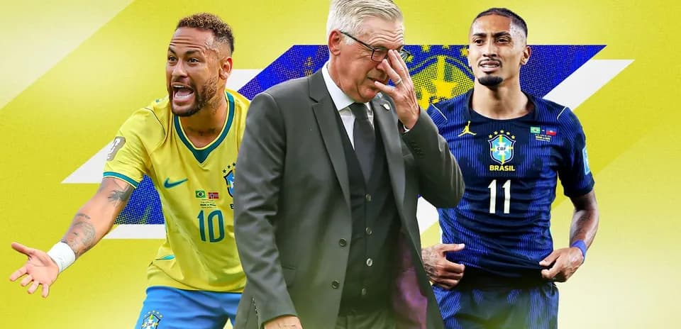 Neymar and Brazil coach with player on yellow background