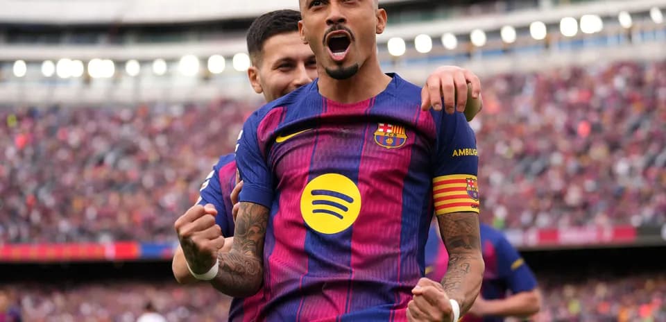 Barcelona player celebrating goal at La Liga match
