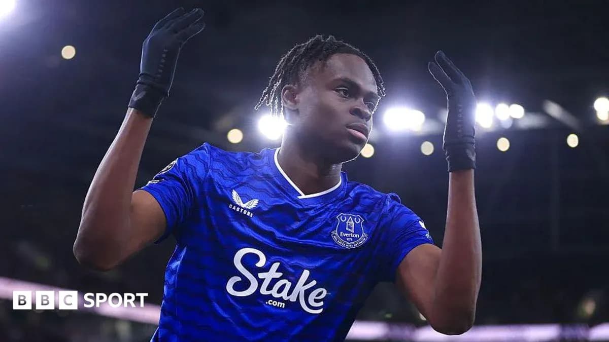 Player celebrating a goal in Everton jersey