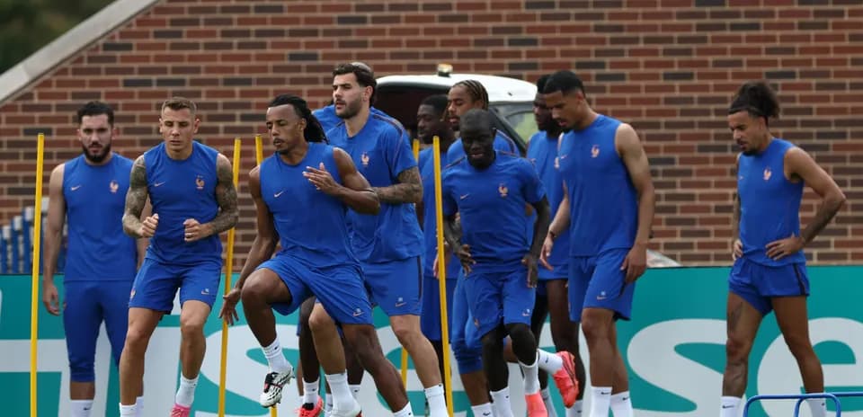 French team training with cones on the pitch
