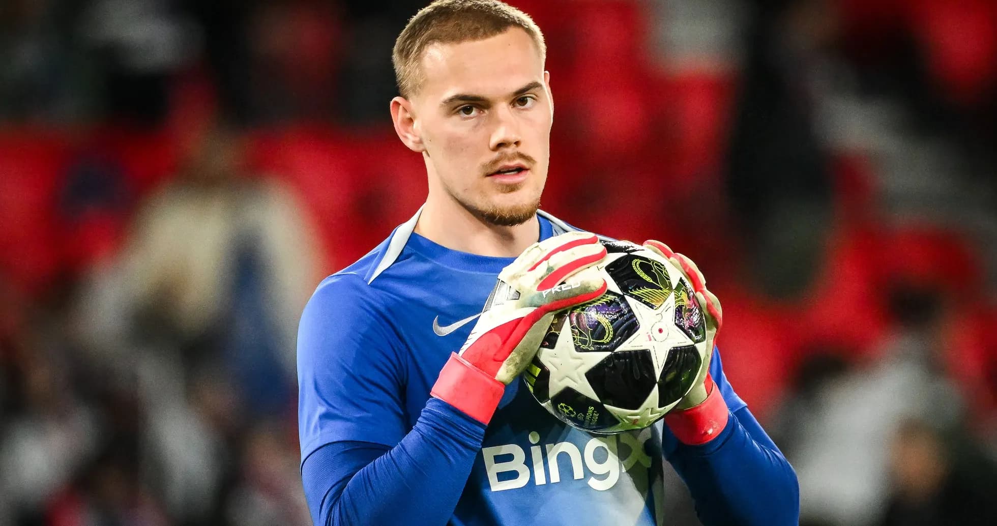 Goalkeeper holding a ball before the match
