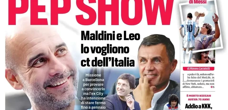 Magazine cover featuring Pep Guardiola and Paolo Maldini