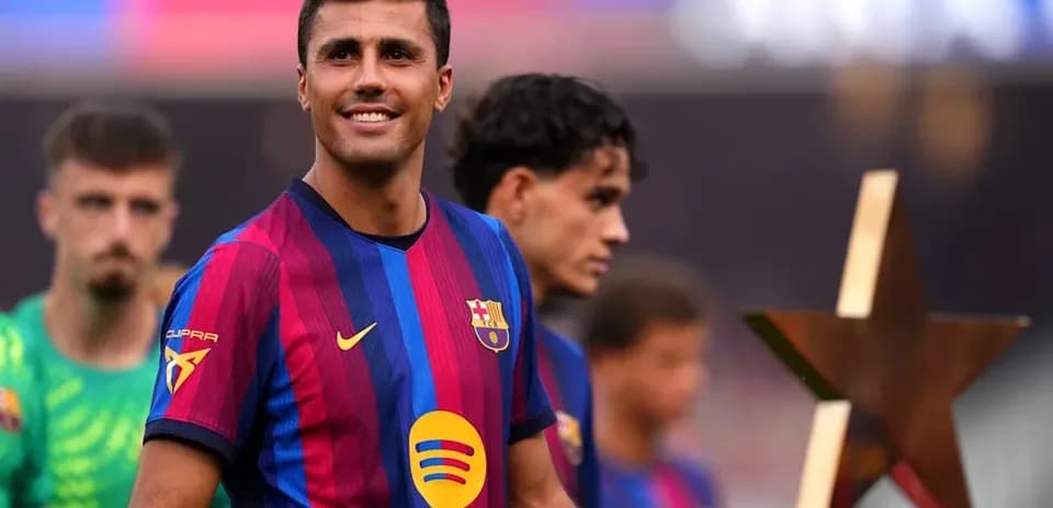 Barcelona player smiling during pre-match ceremony