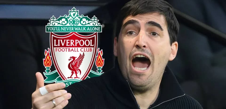 Person gesturing passionately with Liverpool logo in background