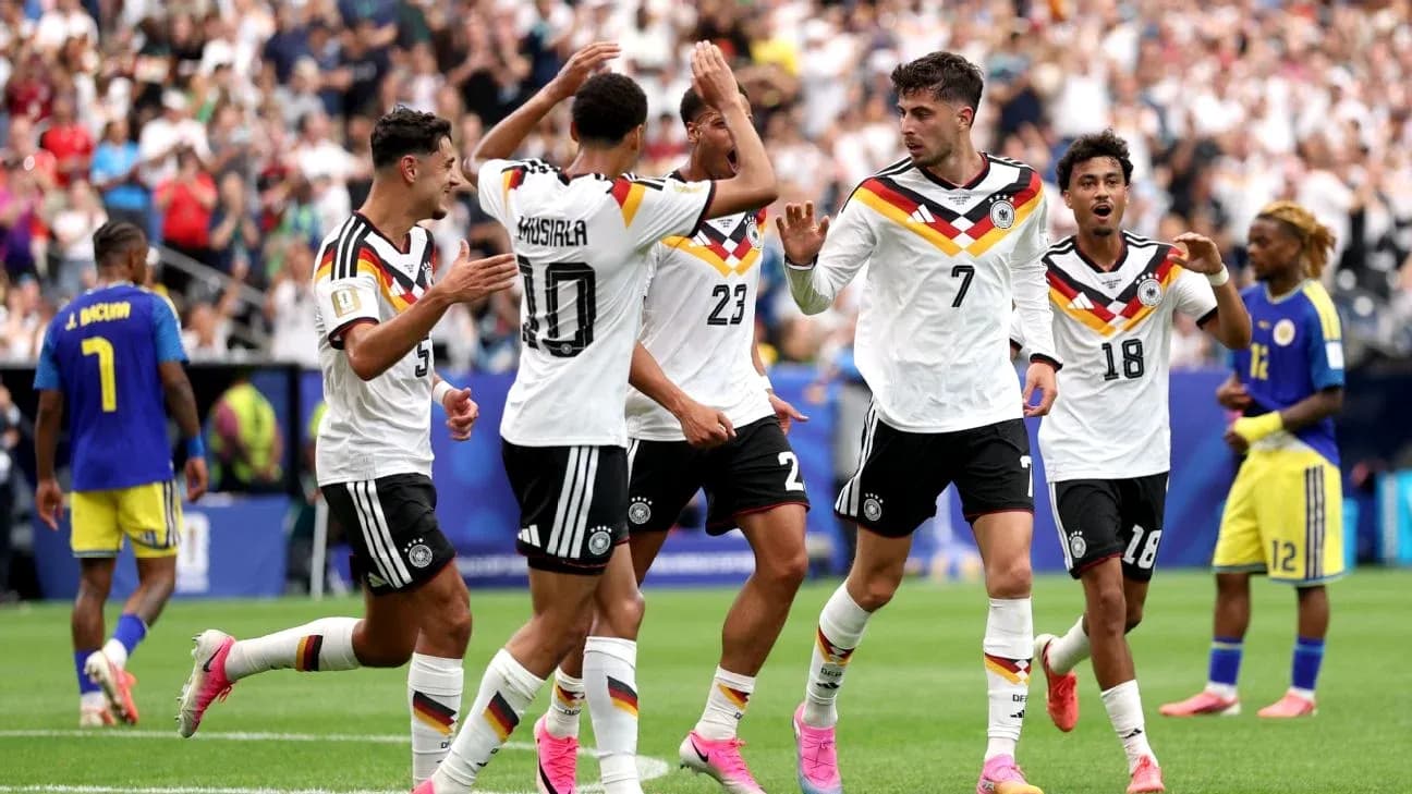 German players celebrating a goal during match