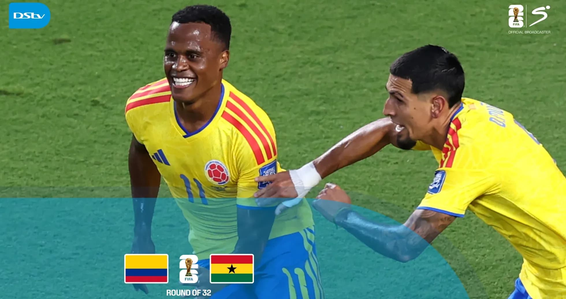 Colombian players celebrating during match against Ghana