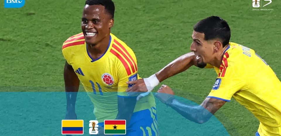 Colombian players celebrating during match against Ghana