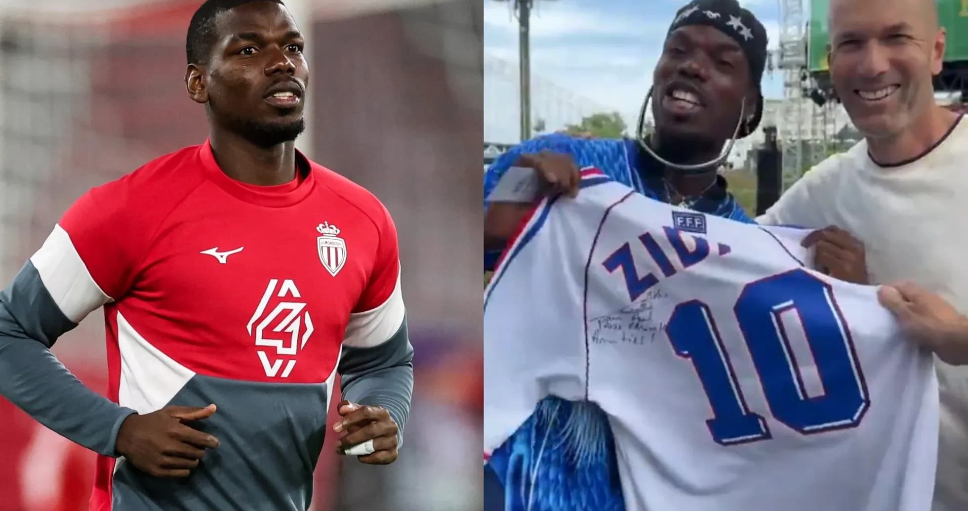 Paul Pogba training in Monaco and holding Zidane jersey