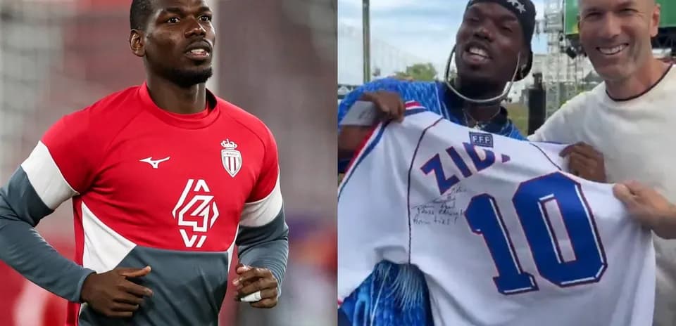 Paul Pogba training in Monaco and holding Zidane jersey