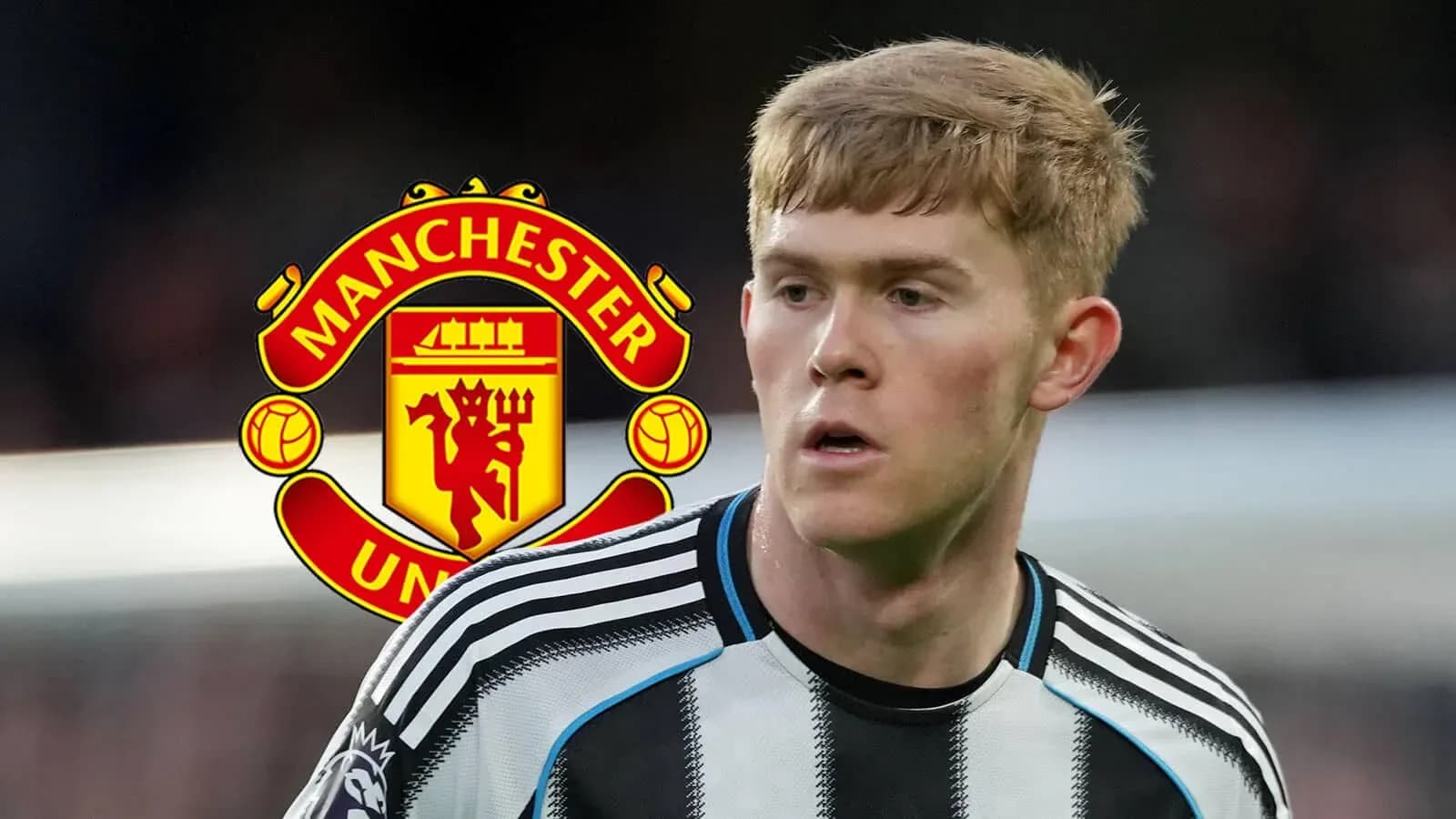 Player in Newcastle jersey with Manchester United logo