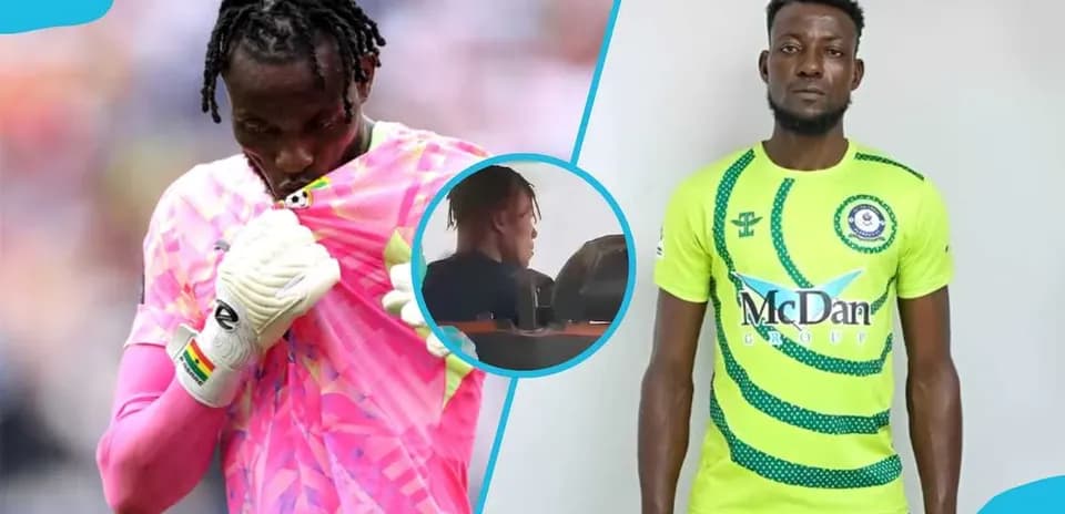 Goalkeeper in pink jersey and player in green kit