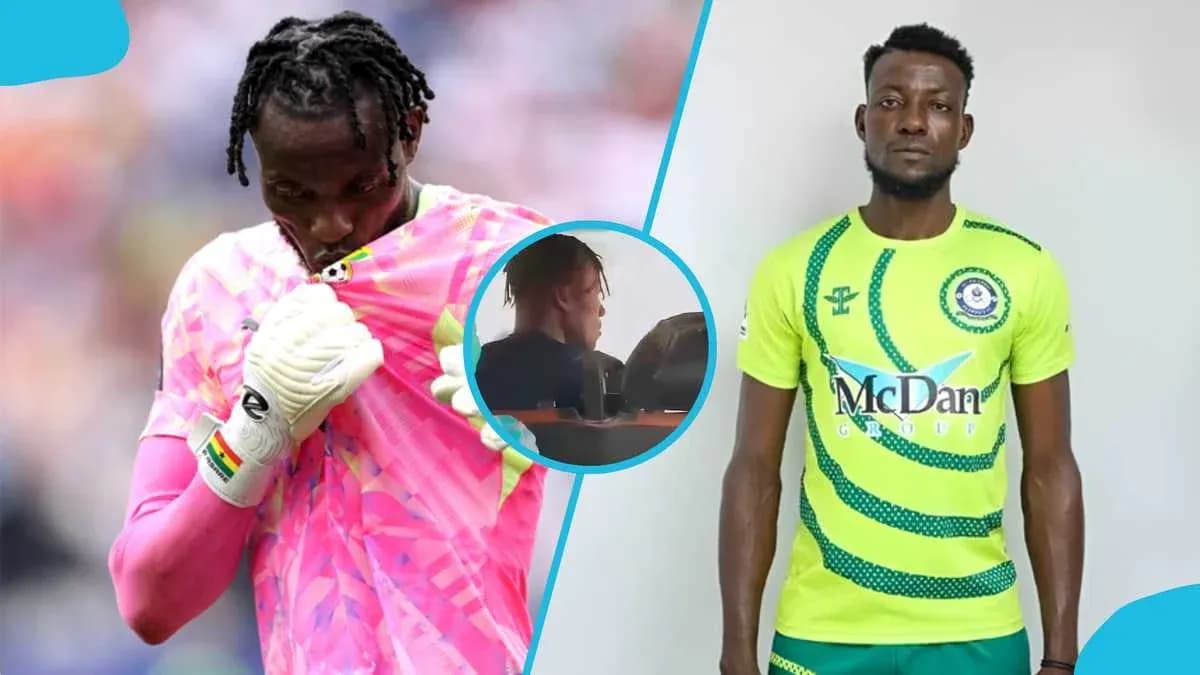 Goalkeeper in pink jersey and player in green kit