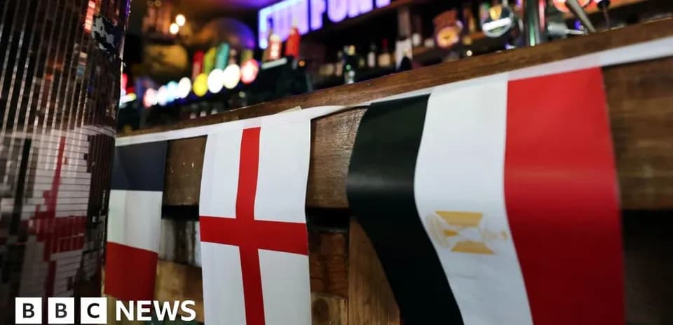 Flags of England, France, and Egypt displayed in bar