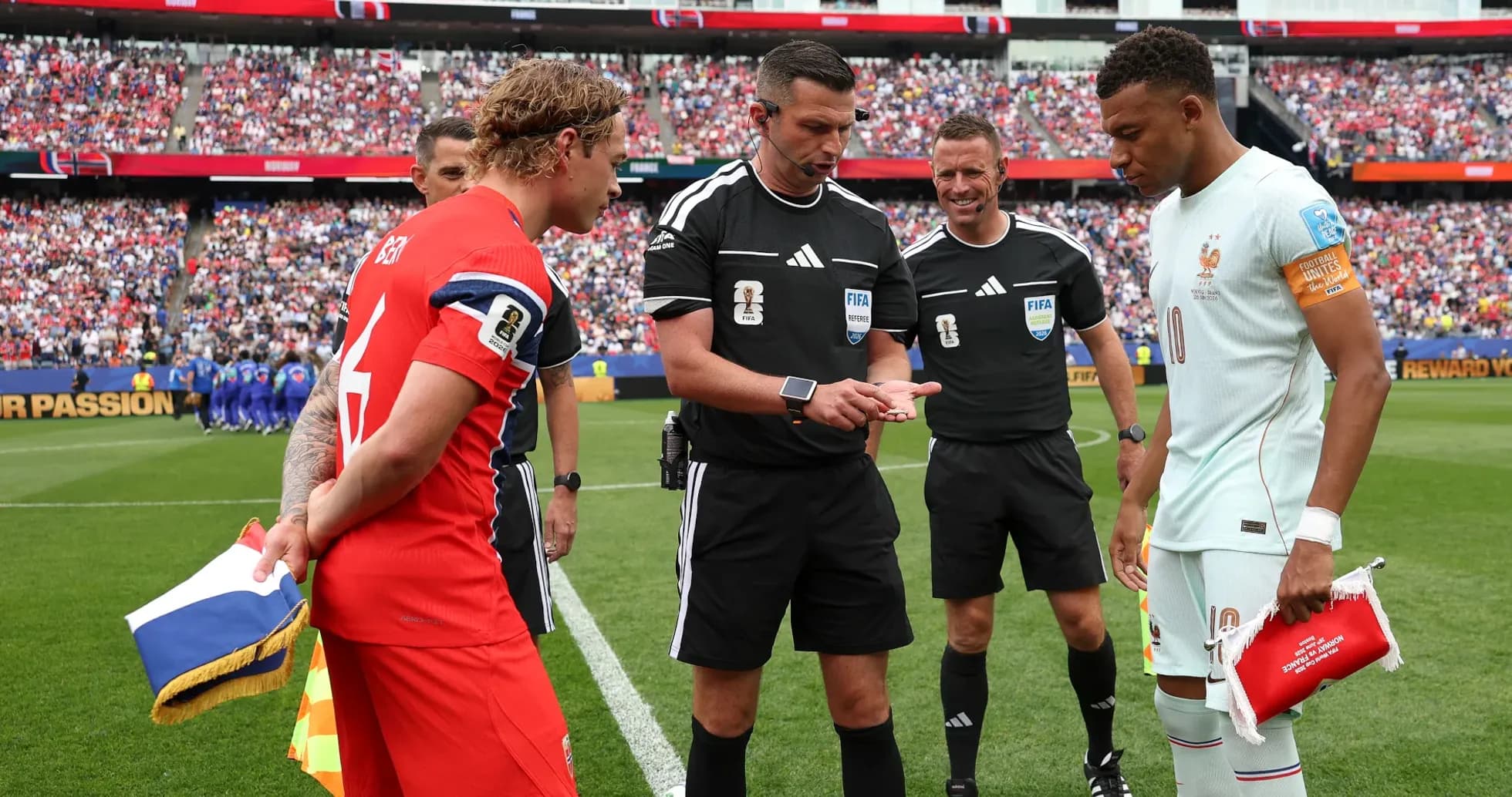 Captains and referees during pre-match coin toss