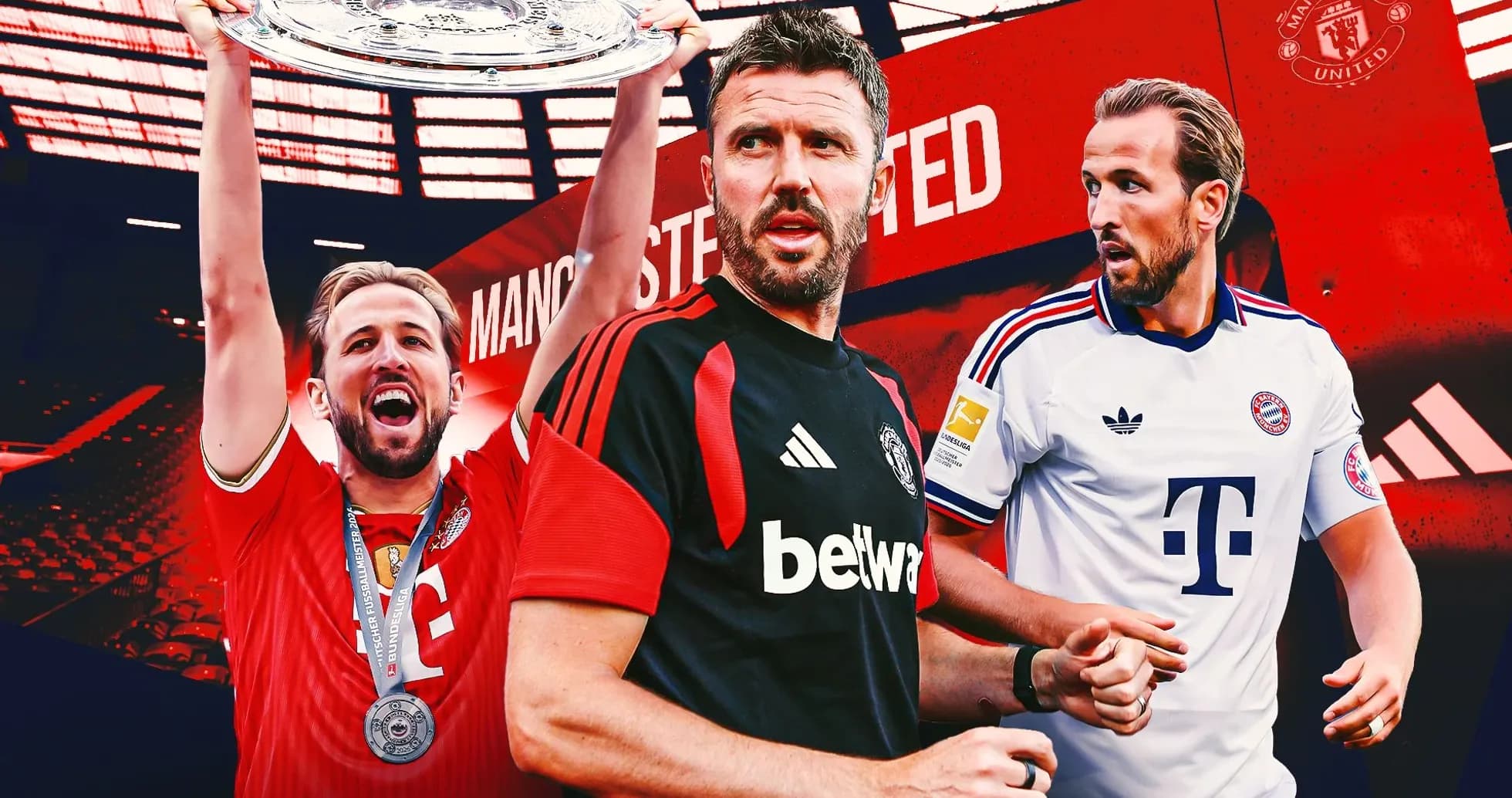 Three football players with club jerseys and trophies