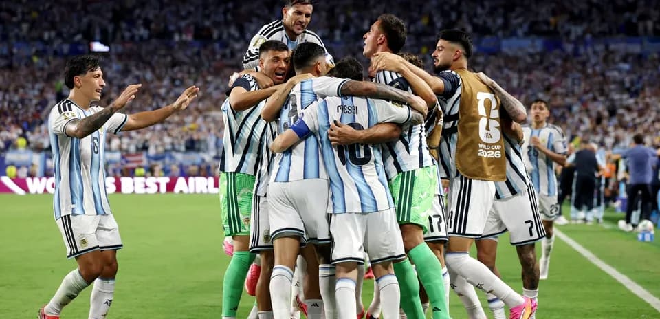 Argentina players celebrating a goal during match