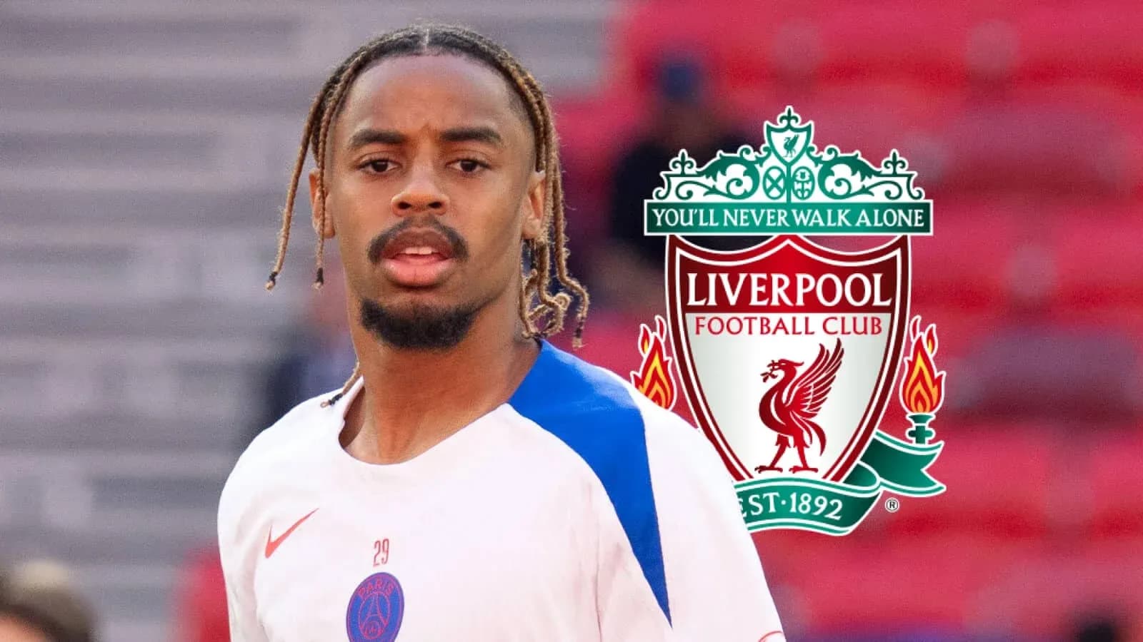 Player in Paris Saint-Germain kit with Liverpool logo