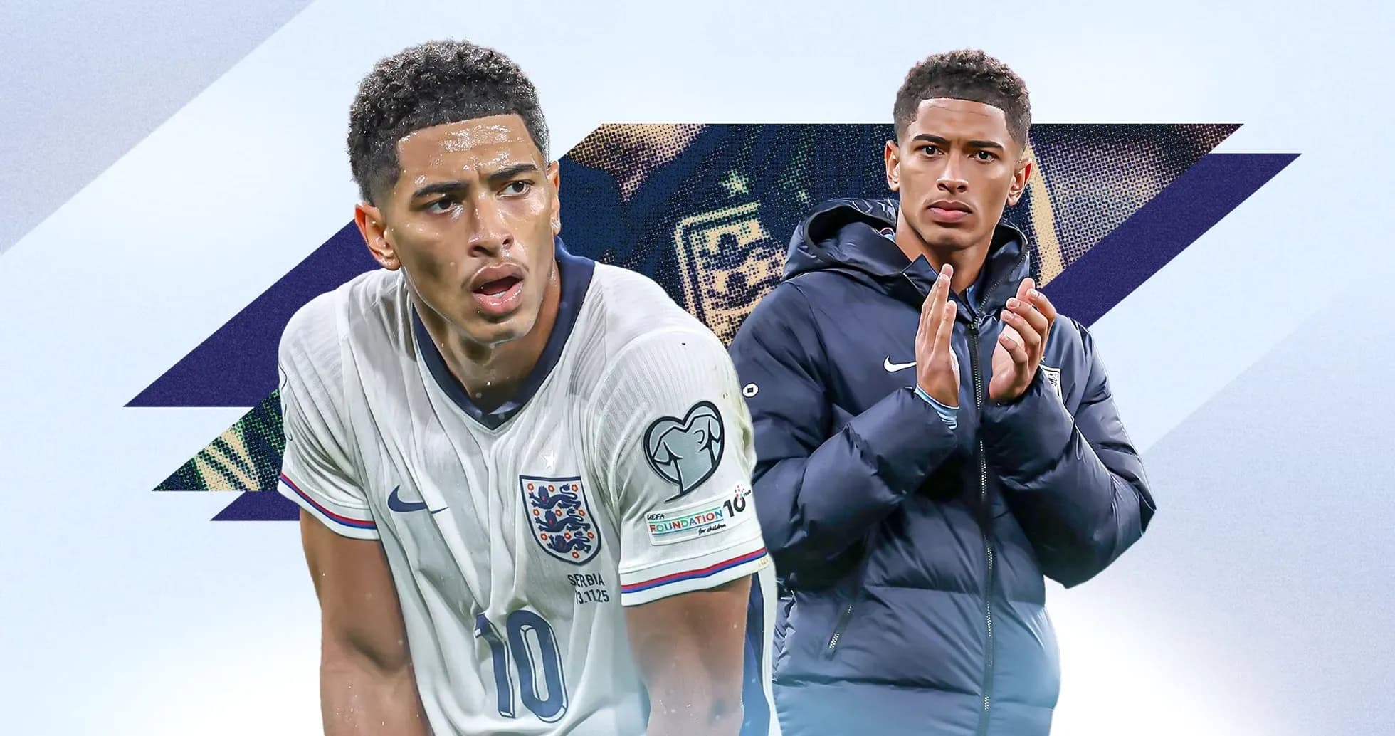 Player in England kit and applauding teammate
