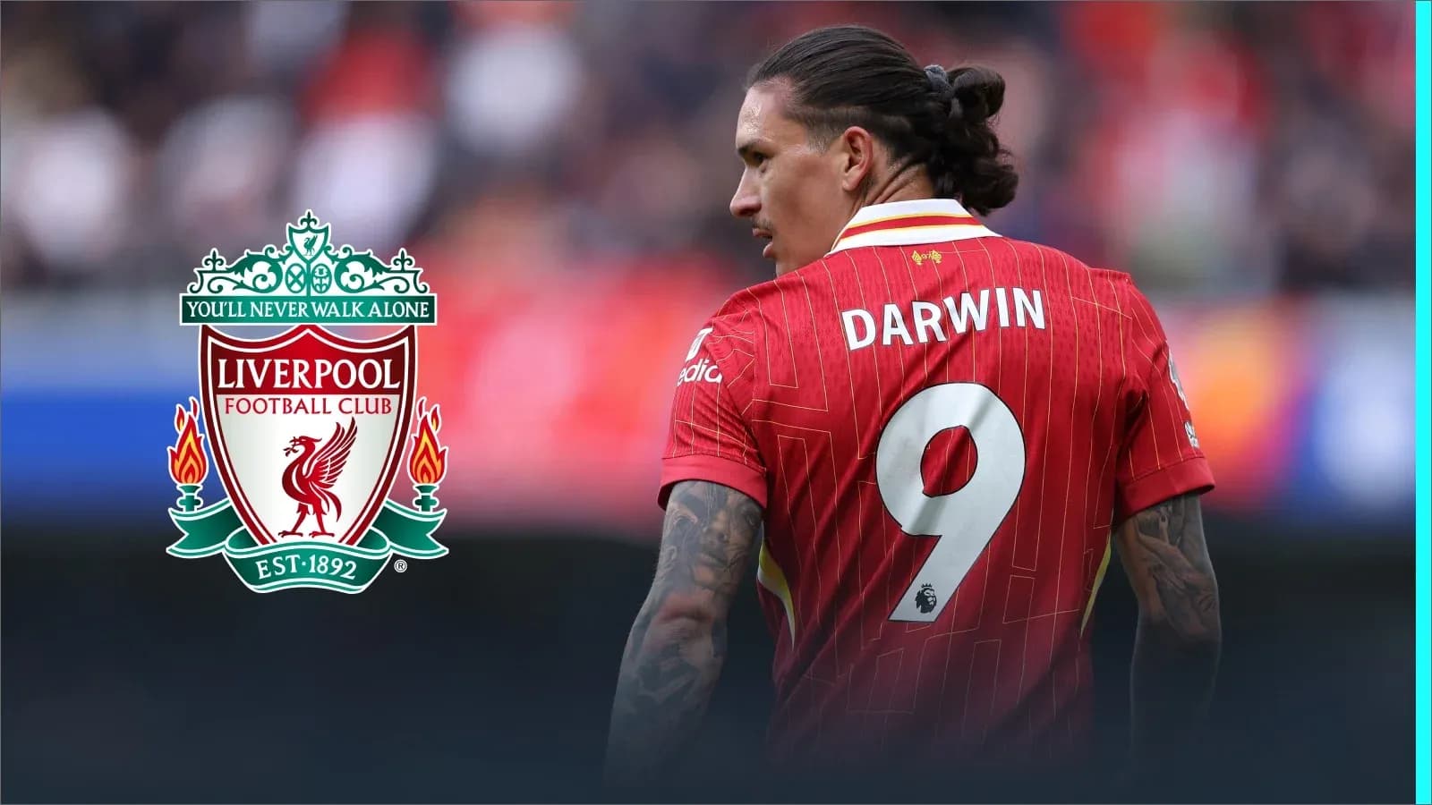 Darwin wearing Liverpool jersey, number 9