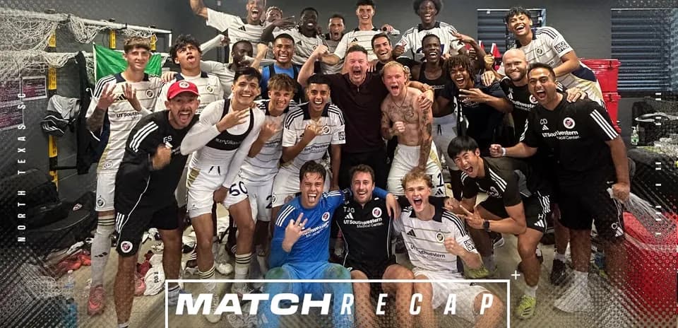 North Texas SC team celebrating in locker room