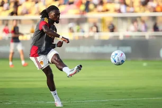 Player kicking ball during training session