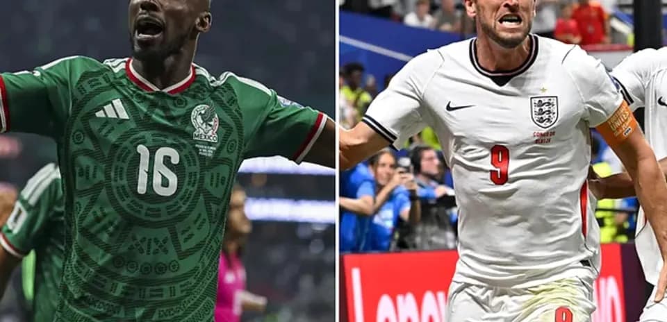 Mexican and English players celebrating goals