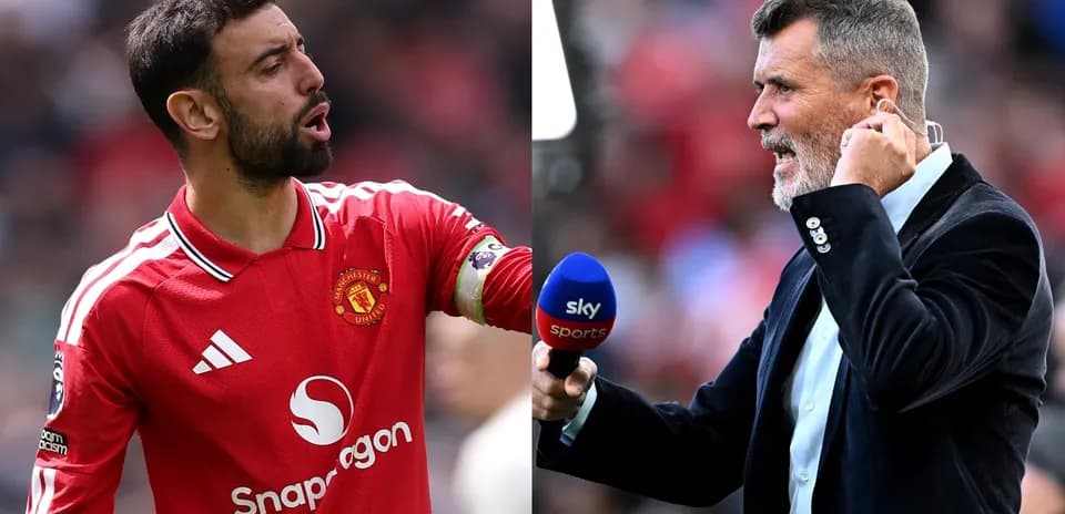 Bruno Fernandes and Roy Keane during a match analysis