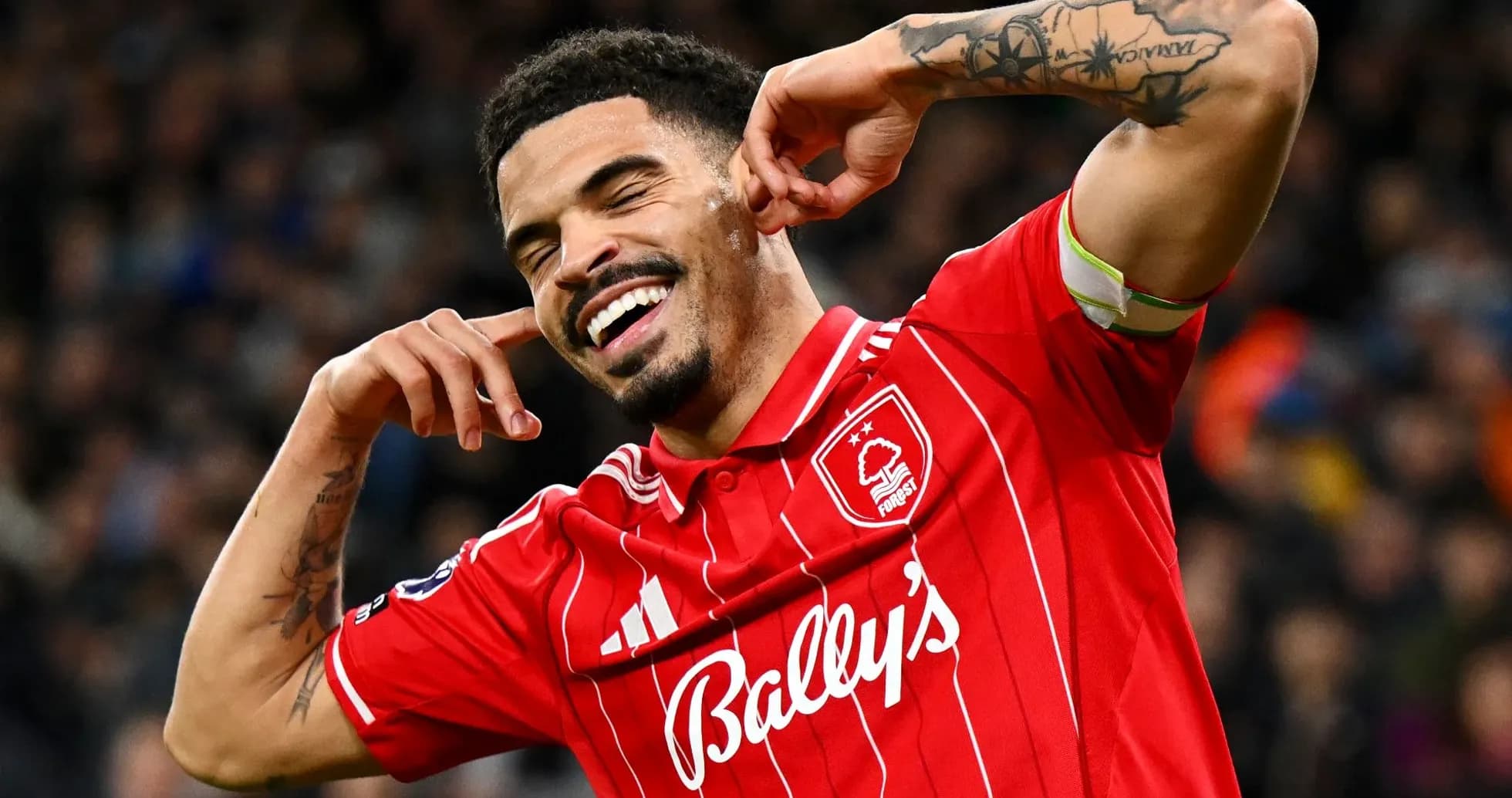 Player celebrating a goal with joyful gesture