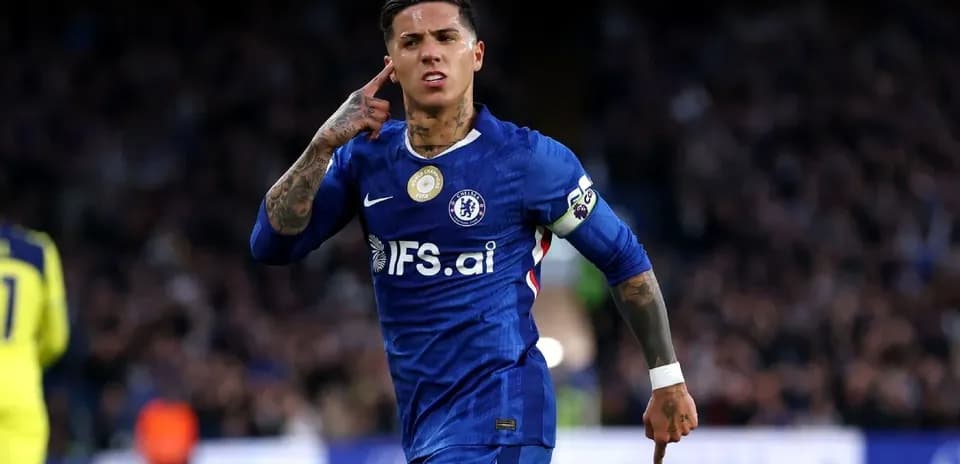 Player celebrating goal in Chelsea jersey