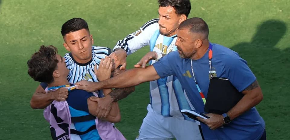 Players involved in a scuffle during match