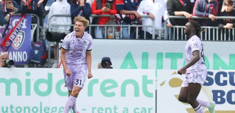 Player celebrating goal during Cagliari vs Udinese match