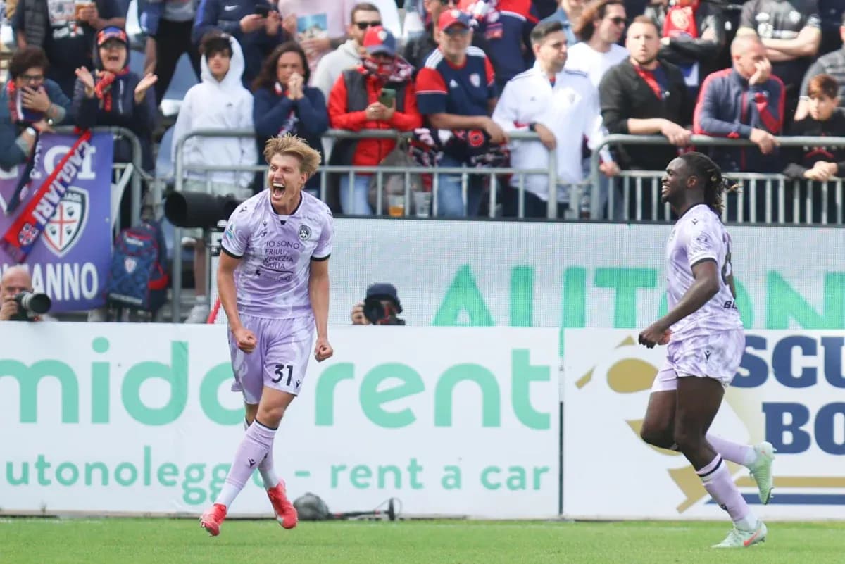 Player celebrating goal during Cagliari vs Udinese match