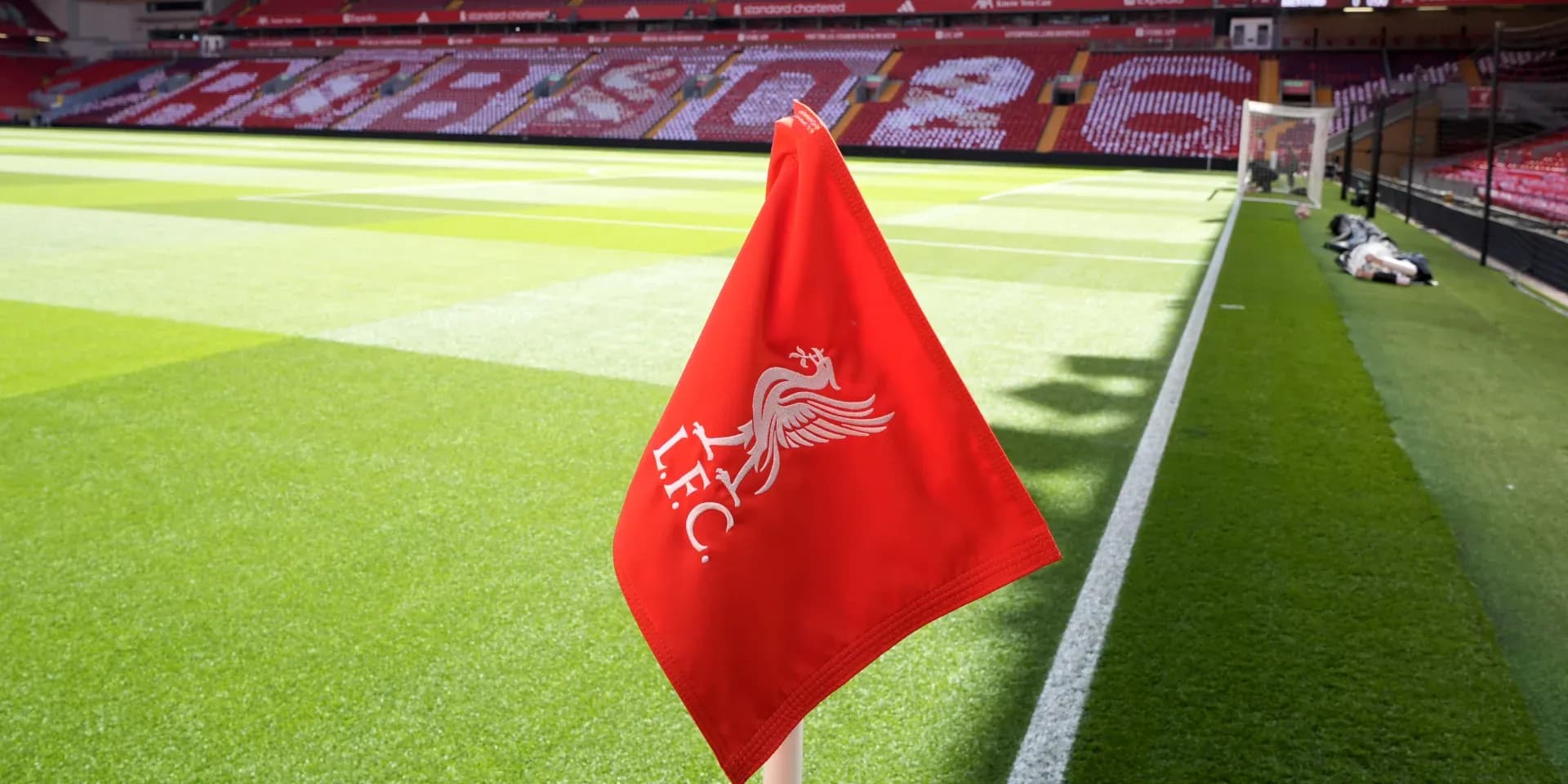 Liverpool FC corner flag on the pitch
