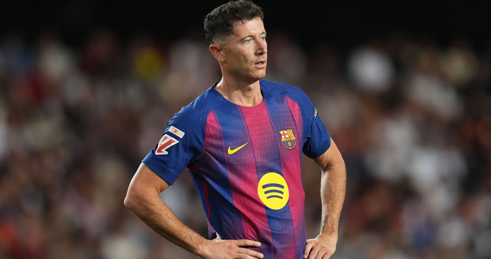 Player in FC Barcelona jersey during match
