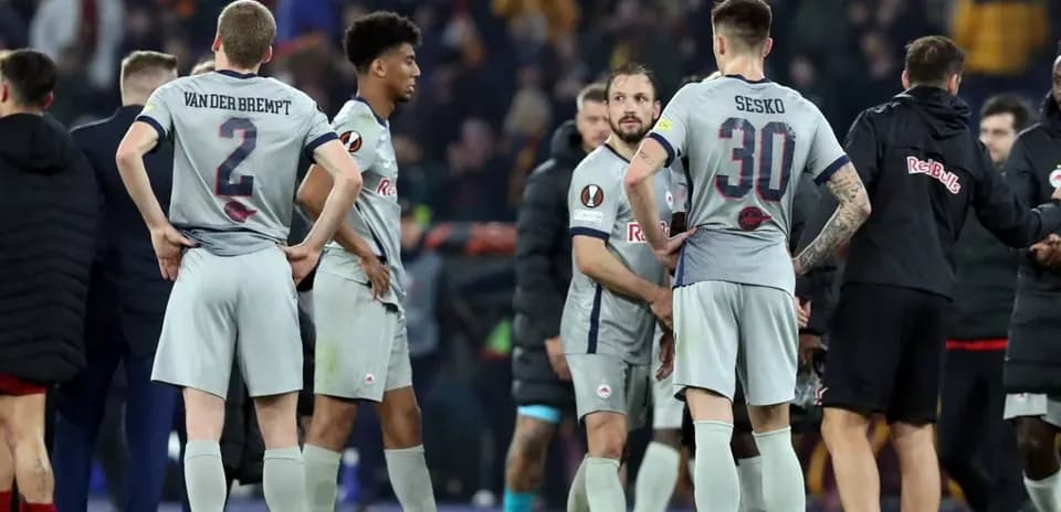Red Bull Salzburg players discussing post-match