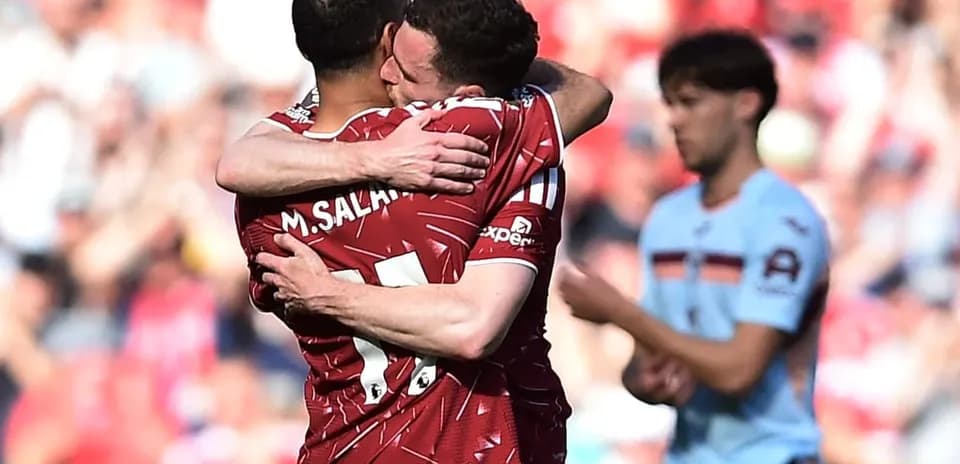 Liverpool players celebrating during match against Brentford