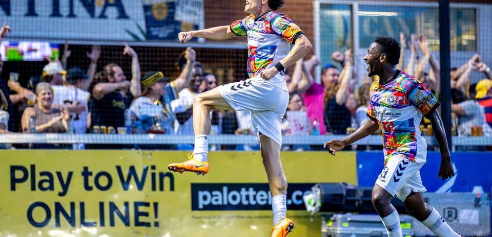 Player celebrating a goal during USL Championship match