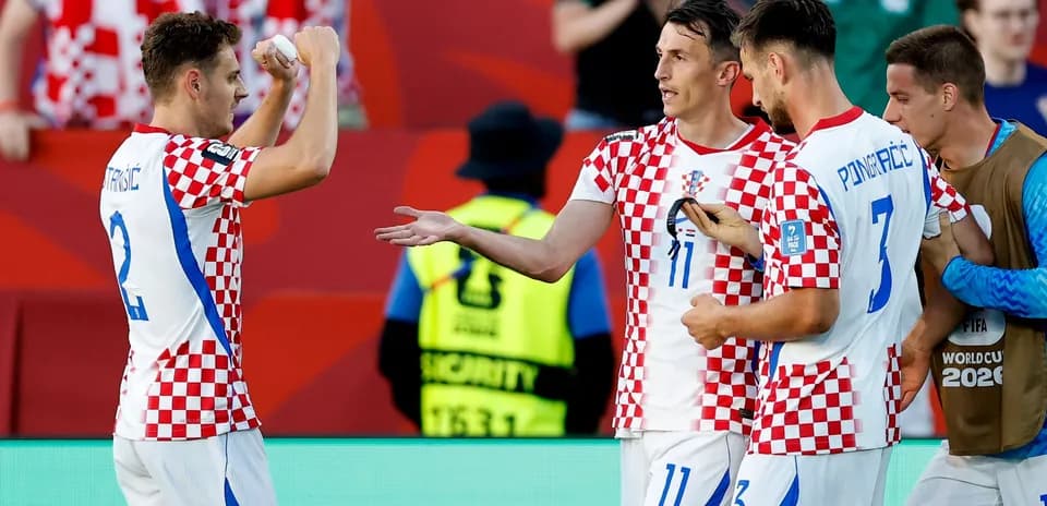 Croatian players celebrating a goal during match