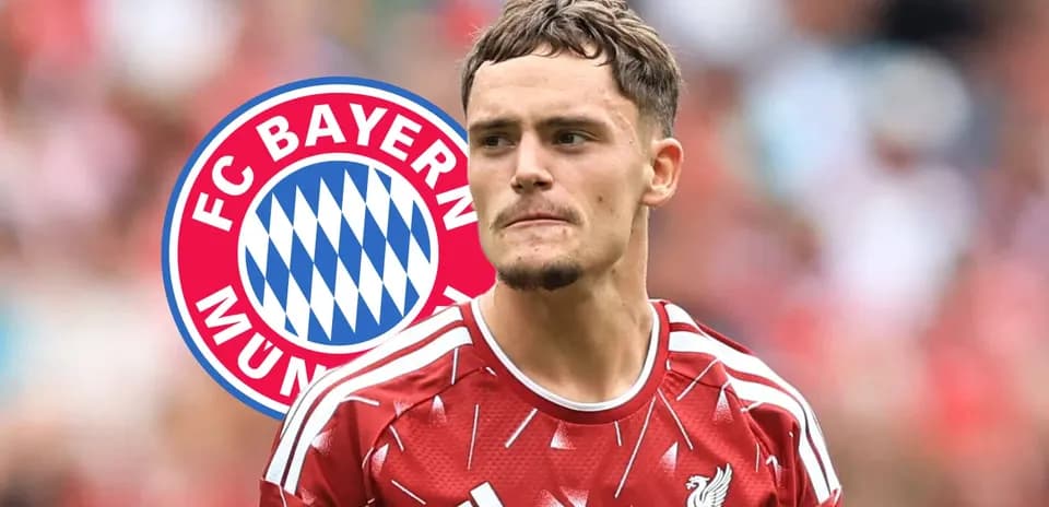 Player in Liverpool kit with Bayern Munich logo background
