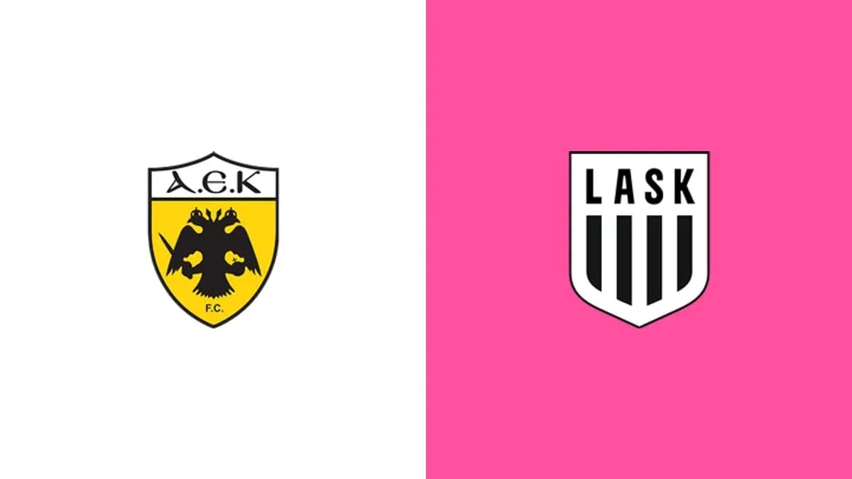 Logos of AEK and LASK on contrasting backgrounds