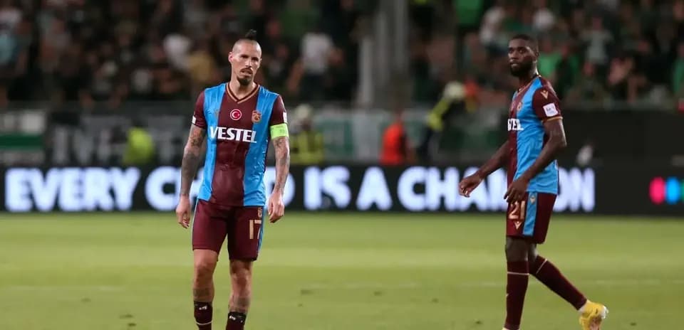 Trabzonspor players on the pitch during match