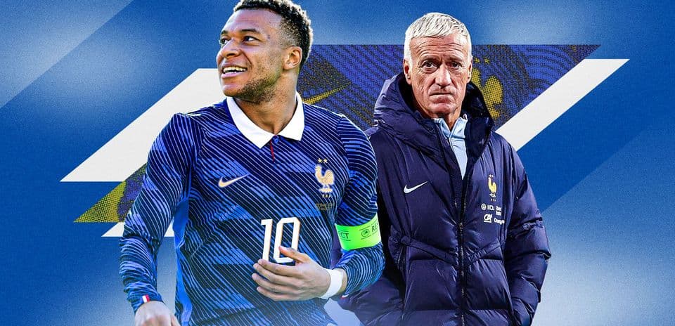 Kylian Mbappé and Didier Deschamps in team jerseys