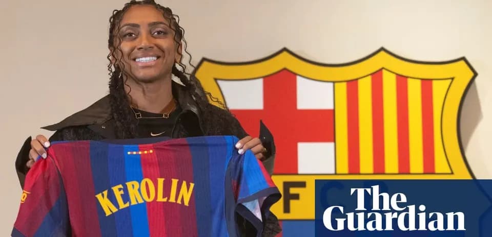 Player holding Barcelona jersey with 'KEROLIN' name