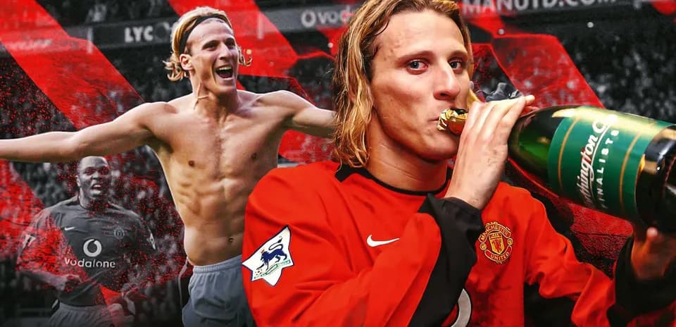 Manchester United player celebrating with champagne