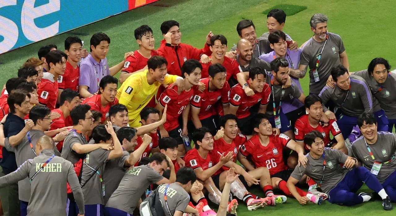 South Korea team celebrating after a match